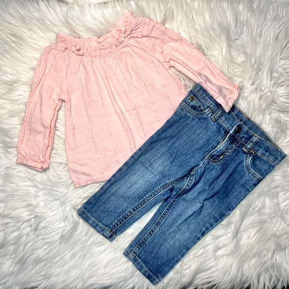Carters Pink/Gold Top And Jeans 12mth Outfit - Picture 2 of 4